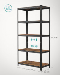 Nastavitelný pětipatrový regál 200 x 100 x 50 cm sada 2ks | černý č.3