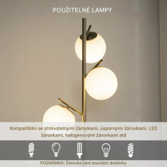 Stojící lampa se 3 skleněnými stínidly | stříbrná č.3