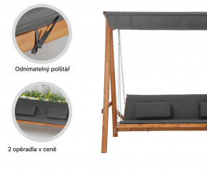 Houpačka s funkcí lůžka pro 3 osoby 225.5x113x180 cm | šedá + přírodní č.2