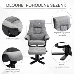 Relaxační TV křeslo s taburetem 78x82,5x109 cm | šedé č.3
