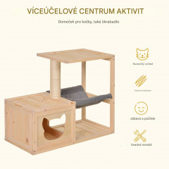 Kočičí domeček s houpací sítí 70x35x60 cm | přírodní č.2
