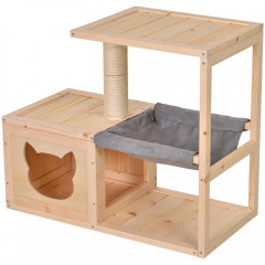 Kočičí domeček s houpací sítí 70x35x60 cm | přírodní č.3