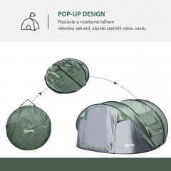 Kempinkový stan pro 4-5 osob 263,5x220x123 cm | zelený + šedý č.2