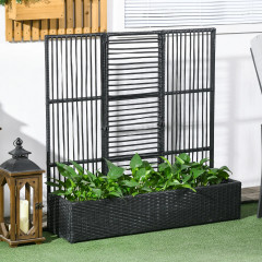 Polyratanový vyvýšený záhon s mříží 103 x 103 x 29 cm | černý