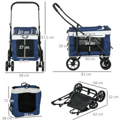 Kočárek pro psy do 10kg | černý+modrý+bílý č.3