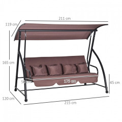 Zahradní houpačka 3místná 215 x 120 x 165 cm | hnědá č.2
