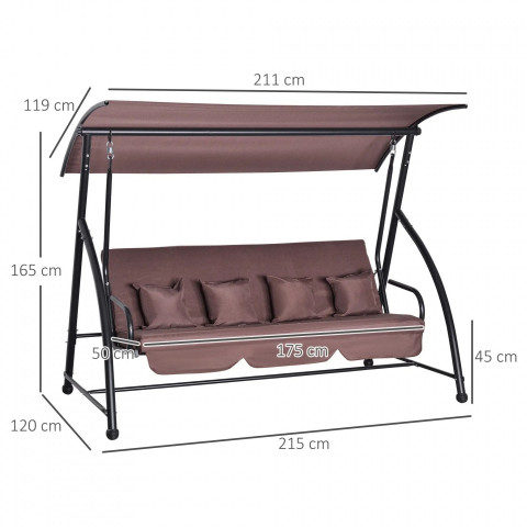 Zahradní houpačka 3místná 215 x 120 x 165 cm | hnědá č.2