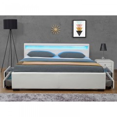 Čalúnená posteľ Lyon s úložným priestorom a LED osvetlením 140 x 200 cm | biela č.3