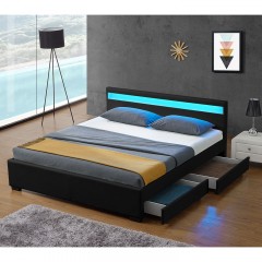 Čalúnená posteľ Lyon s úložným priestorom a LED osvetlením 140 x 200 cm | čierna č.1