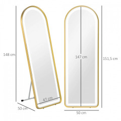 Vysoké zrcadlo s LED osvětlením 47x146 cm | zlaté č.2