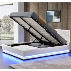 Čalúnená posteľ Toulouse s úložným priestorom a LED osvetlením 140 x 200 cm | biela č.2