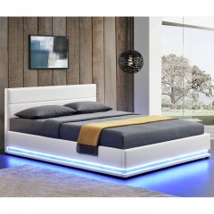 Čalúnená posteľ Toulouse s úložným priestorom a LED osvetlením 140 x 200 cm | biela