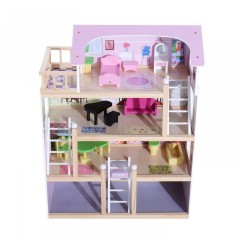 Drevený 4 poschodový domček pre bábiky s nábytkom č.3